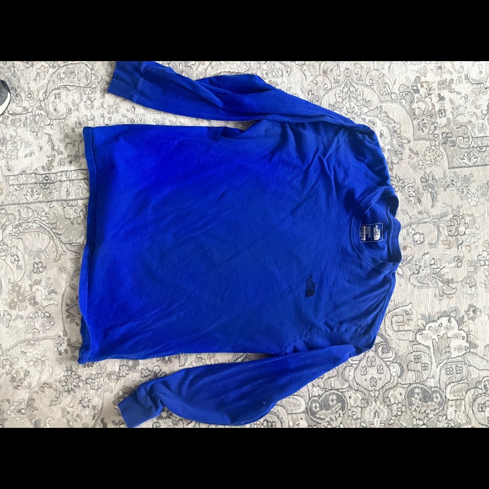 North Face Logo Long Sleeve Tee Shirt - Royal Blue / Black XL